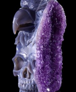 Amethyst Druse Agate Eagle Skull Hand-Carved Crystal Ornament