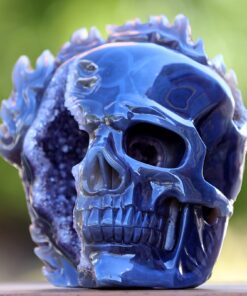 Amethyst Geode Agate Flame Skull Hand-Carved Crystal Mineral Ornament