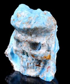 Blue Aragonite Mineral Specimen Skull Hand-Carved Crystal Ornament