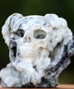 Crystal Agate Black Lace Skull Hand-Carved Crystal Mineral Ornament
