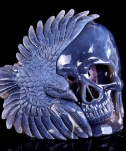 Natural Amethyst Druse Agate Eagle Wings Skull Hand Crafted Crystal Sculpture