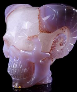 Geode Agate RAM Horn Skull Hand-Carved Crystal Mineral Ornament