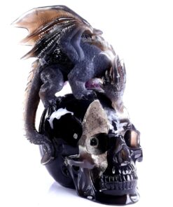 Hand-Carved Amethyst Cluster Sculpture with Skull & Flying Dragon