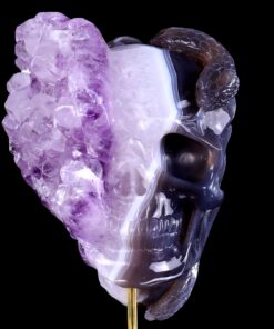 Amethyst Druse Agate Gradient Color Skull Hand-Carved Crystal Mineral Amethyst Ornament