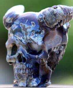 Quartz Rock Druse RAM Horn Skull Hand-Carved Crystal Mineral Ornament