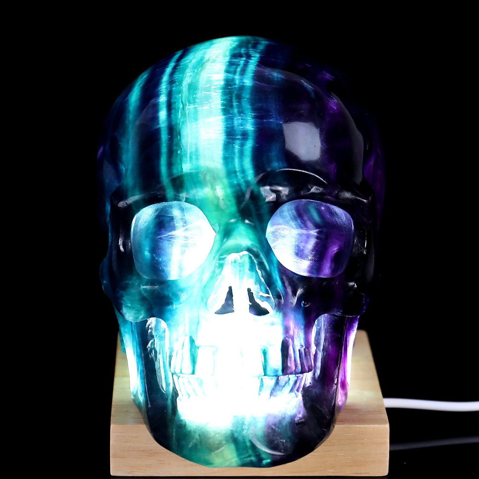 Stunning-Natural-Green-Fluorite-Hand-Carved-Reiki-Crystal-Hollow-Skull