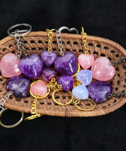Natural Gemstone Gift Healing Stone Amethyst Crystal Heart Keychain for Gift Valentine's