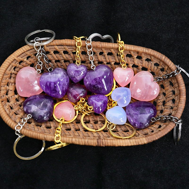 Wholesale-Rose-Quartz-Heart-Keychain-for-Crystal-Healing (2)