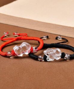 Natural Clear Quartz 12 Chinese Zodiac Red String Bracelet, Adjustable Lucky Charm Bracelet for Men Women Kids